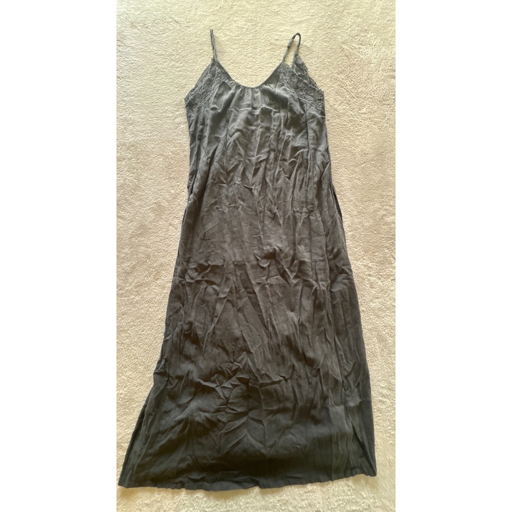 Aerie Charcoal Grey Cotton Lace Trim Maxi Dress XS Adjustable Straps Boho Summer